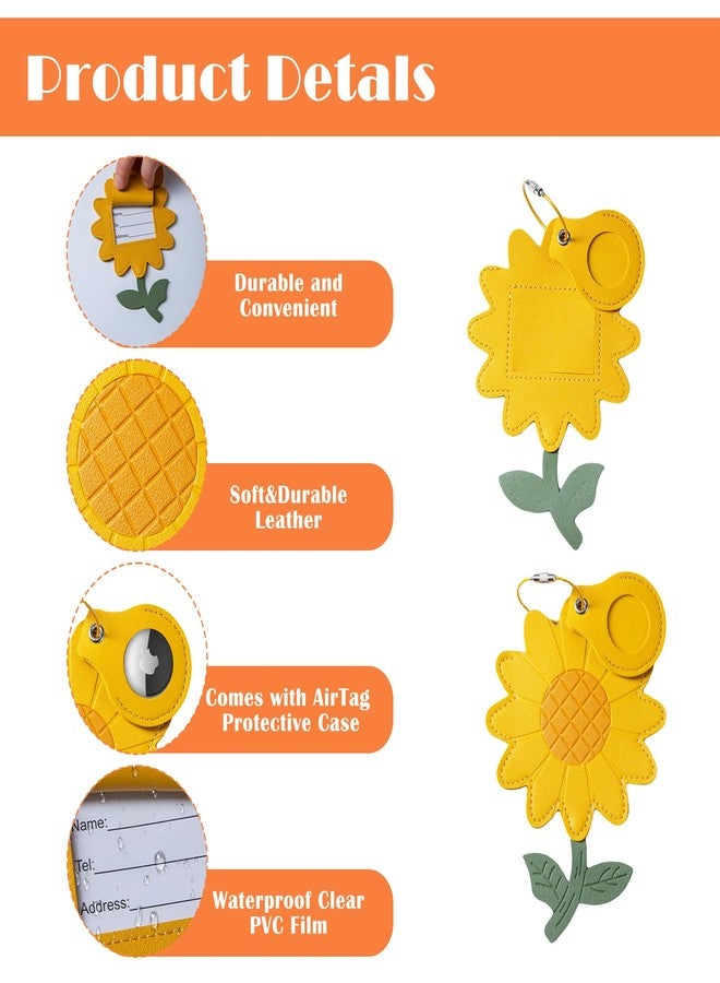 Mazentrix Premium Vegan Leather Luggage Tag with Hidden AirTag Holder & ID Tag - Secure Tracking, Cute Sunflower Design (AirTag Not Included) - Image 2